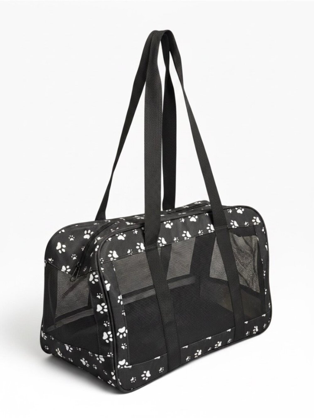 Black Mesh Paw‑Print Pet Carrier